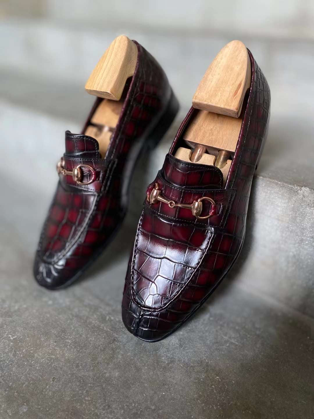 Bordeaux Alex Horse Bit crocodile Loafer - Alexfiveusa 