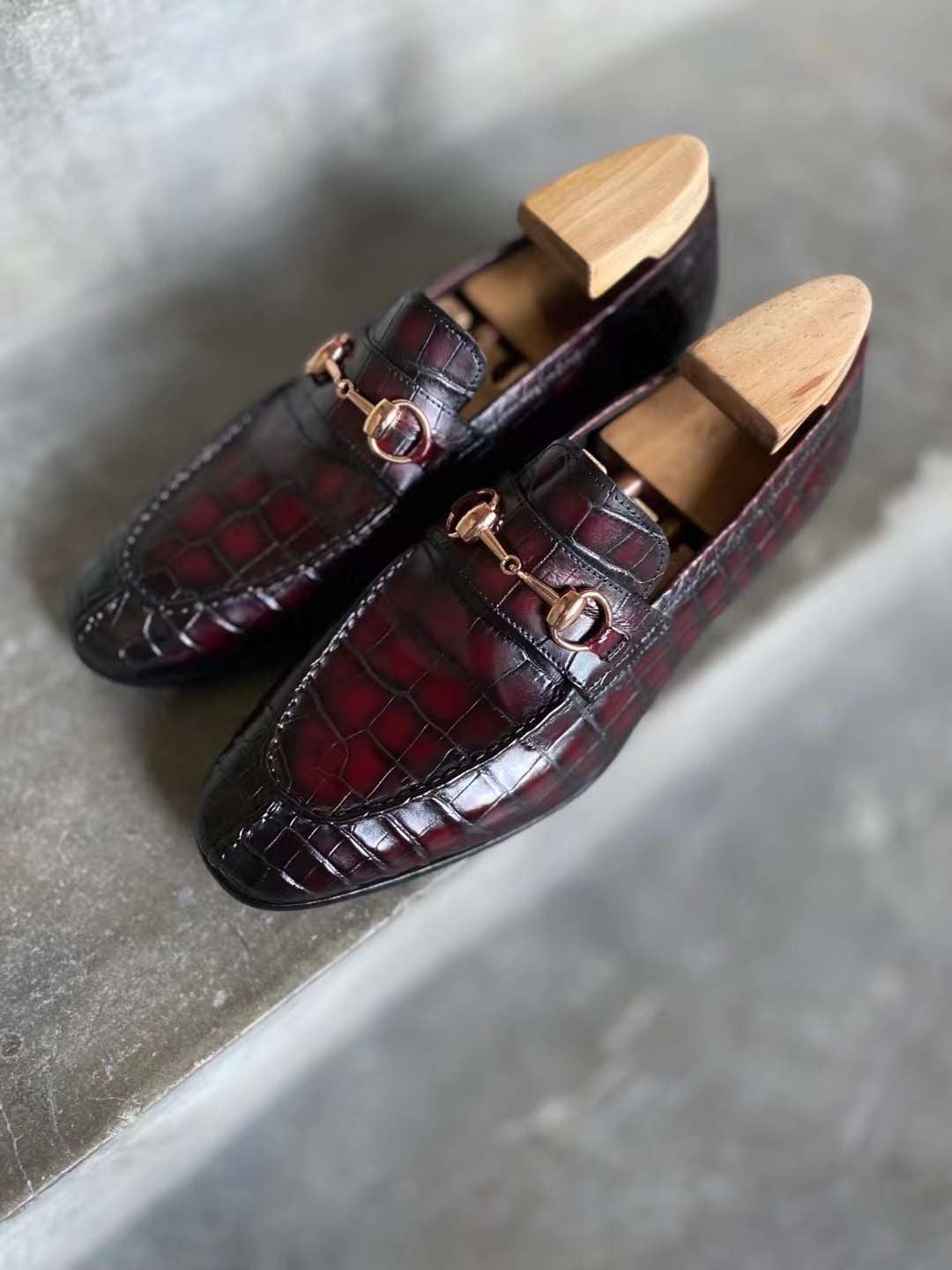 Bordeaux Alex Horse Bit crocodile Loafer - Alexfiveusa 