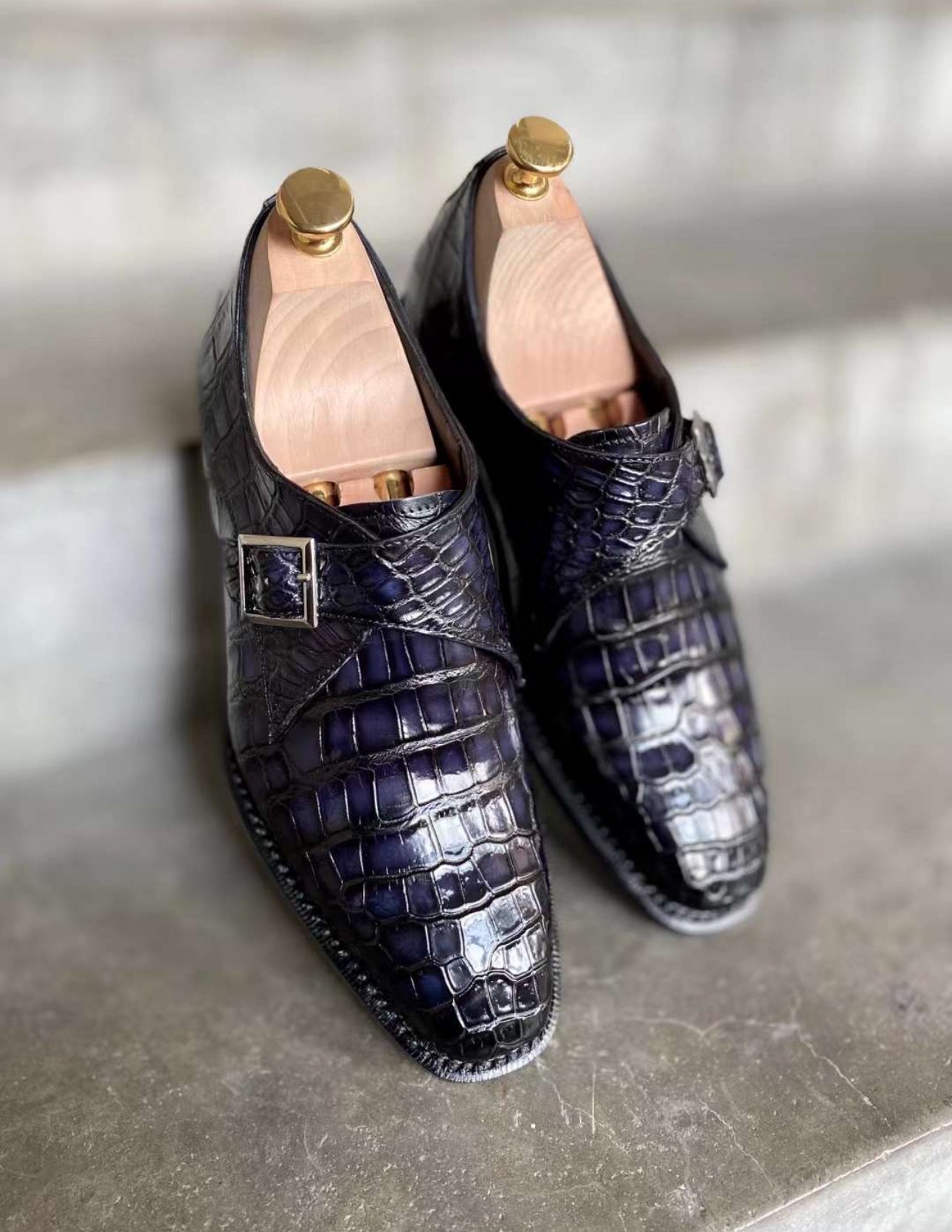 Blue Monk Strap Crocodile