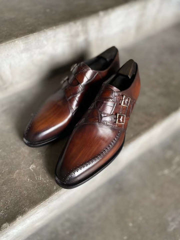 Double Monk Croc Trim Loafer - Alexfiveusa 