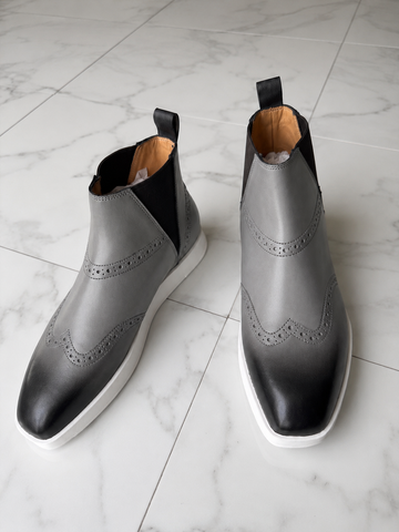 Wingtip Comfy Sole boot Grey with Black Patina